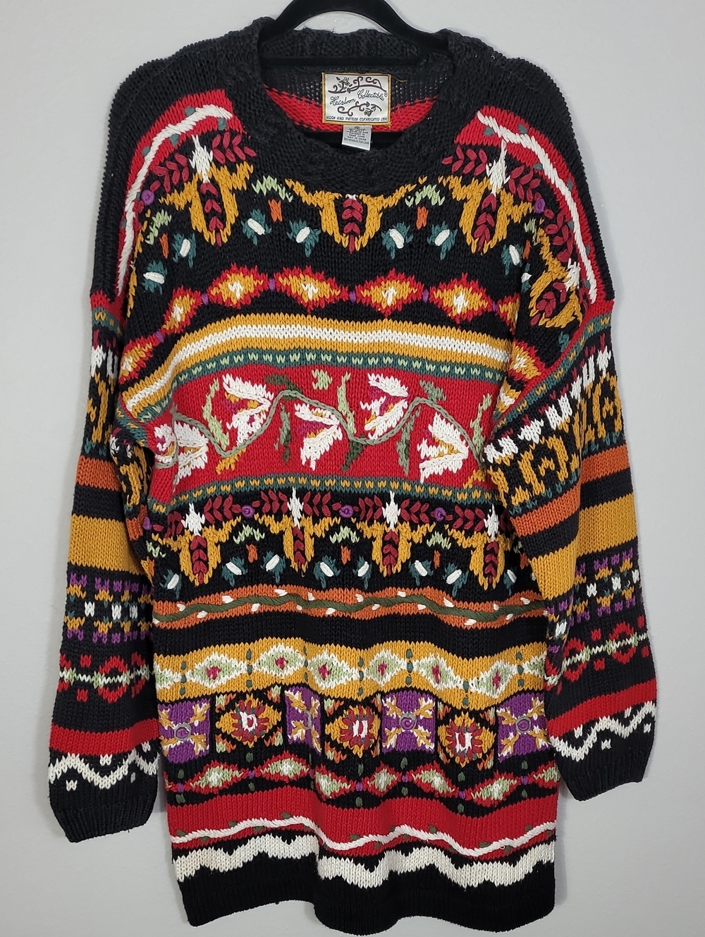 Vintage Heirloom Collectibles 3D Floral Chunky Knit Sweater Medium 1994